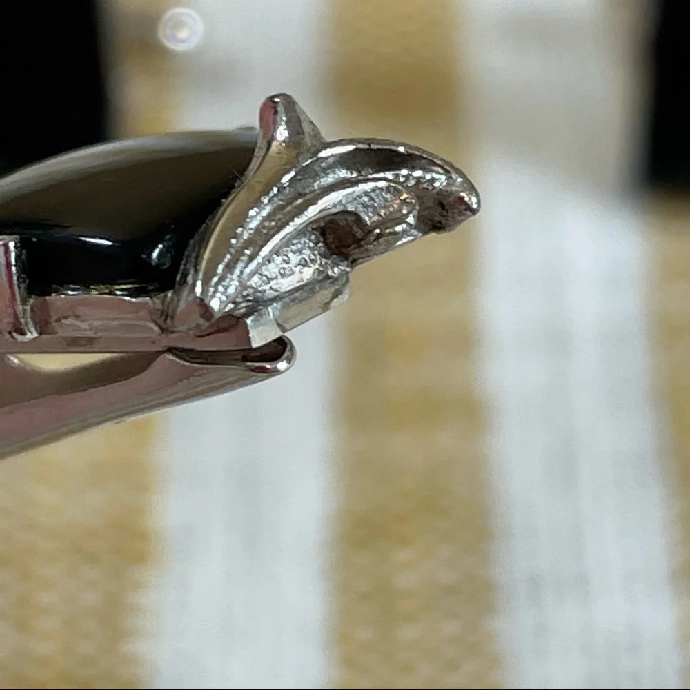 Vintage SWANK Black and Silver Tone Cuff Links Tie Clip‎ Set Retro
